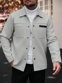 Manfinity CasualCool Áo khoác nam dài tay màu trơn thường ngày, thích hợp cho mùa thu đông Áo khoác nam mùa hè Áo khoác nam cài nút màu xám - Màu Xám nhạt - Xem 7