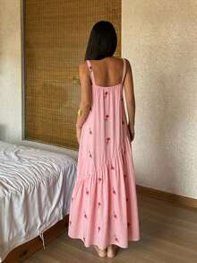 DAZY Floral Print Sleeveless Dress, Vacation Style Summer Nightgown For Women Pajamas - Pink - View 2