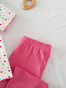 Emery Rose Kids Bộ 2 món gồm áo thun ngắn tay và quần ống loe in họa tiết chấm bi nhiều màu sắc dành cho bé gái. - Hồng - Xem 3