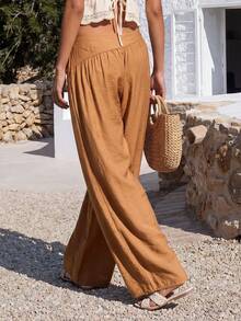Nöista Wide-Leg Pants In A Dark Brown An Asymmetrical Waistband For Flattering Fit. Perfect Casual Outings, Autumn Festivals, Relaxed Boho Look, Vacation - Brown - View 3