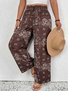 SHEIN Frenchy Quần ống rộng cạp chun họa tiết Paisley dành cho nữ cỡ lớn - Nhiều màu - Xem 1