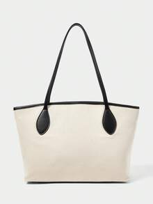 SHECARRY Women's Shoulder Tote Bag, School Trip, Commute, Work, Elegant Handbag, Large Handle Bag. - Beige - View 5