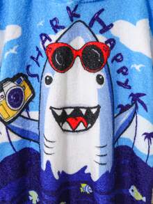 SHEIN Penutup Baju Renang Berkerudung Sherpa Lembut dengan Desain Dinosaurus 3D, Jubah Handuk Liburan Pantai Musim Panas untuk Anak-anak, Nyaman untuk Jalan-jalan, Liburan & Pesta Ulang Tahun - Biru - View 3