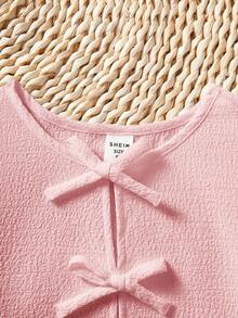 SHEIN LMoss Kids 少女休閒素色圓領短袖套頭上衣 - 粉色 - 查看 5