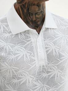Manfinity CasualCool Áo Polo nam họa tiết thực vật dệt jacquard, phong cách thường ngày, thích hợp cho kỳ nghỉ - trắng - Xem 6
