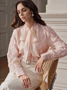 Anewsta Women's New Elegant Romantic Long Sleeve Shirt With Pearl Embroidery Design, Slimming Luxurious Party Blush Pink Autumn - Pink - View 7