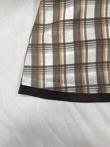 IslaSuriya Plus Size Women Plaid Halter Neck Cinched Waist Top - Khaki - View 3