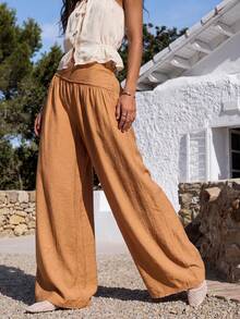 Nöista Wide-Leg Pants In A Dark Brown An Asymmetrical Waistband For Flattering Fit. Perfect Casual Outings, Autumn Festivals, Relaxed Boho Look, Vacation - Brown - View 4