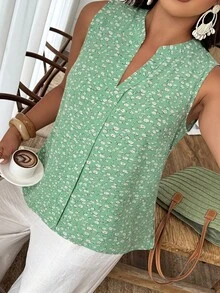 Weeklong Plus Size Women's Casual Round Neck Sleeveless Random Print Shirt, Suitable For Vacation And Daily Wear, Spring/Summer - Multicolor - View 1
