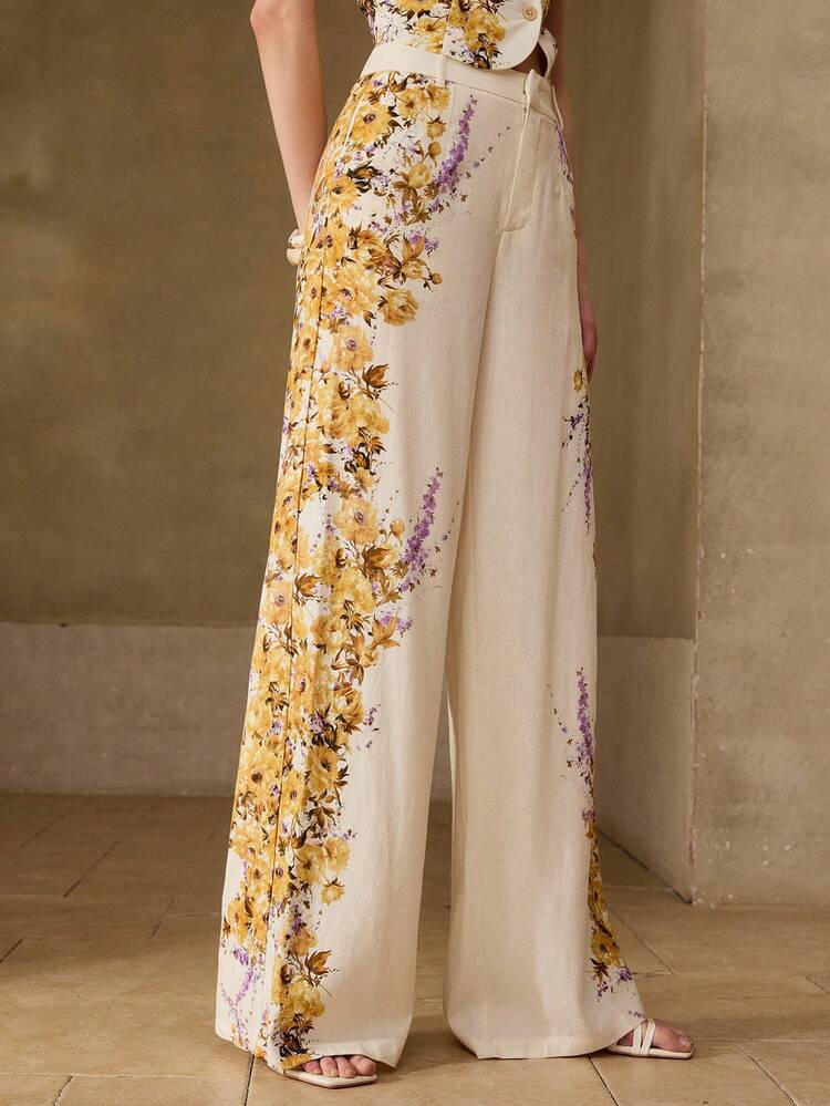 WOMEN'S LINEN PRINTED SUIT PANTS, CASUAL & DATE WEAR, SPRING/SUMMER