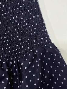 IslaSuriya XS Navy Blue Polka Dot Tie Waist Blouse For Women, Petite Women Everyday Summer Cute - Navy Blue - View 5