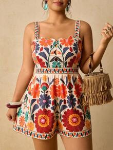 Travachic Plus Size Floral Print Romper, Casual Holiday - Multicolor - View 6