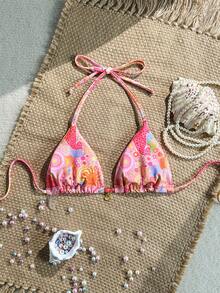 Swim Mod Áo bikini hai mảnh cổ yếm in họa tiết vỏ sò vàng ngẫu nhiên, kiểu áo bơi gợi cảm cho kỳ nghỉ hè. - Nhiều màu - Xem 2