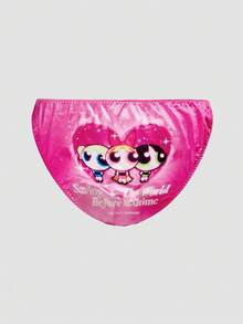 Chillnights THE POWERPUFF GIRLS X SHEIN سروال داخلي للنساء مطبوع بشريط ساتان مزخرف وبريق، لطيف وحلو - روز أحمر - مشاهدة 2