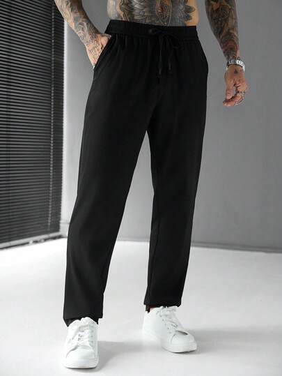 SLATEMANN Calça Casual Versátil de Uso Diário com Bolso na Cor Sólida para Homens
