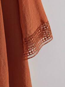 Rusticease Plus Size Women Lace Patchwork Jacket Autumn Casual Fall - Rust Brown - View 4