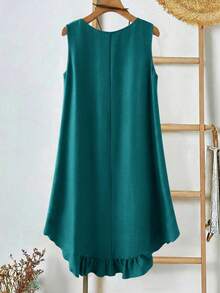Rusticease Plus Size Solid Color Round Neck Pocket Sleeveless Casual Summer Dress - Mint Blue - View 2