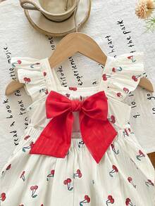 LMoss Kids Baby Girl Woven Square Neck Ruffle Hem Cherry Pattern Casual Dress - Multicolor - View 5