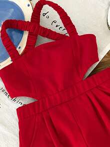 Bubblio Baby Girls' Criss-Cross Backless Jumpsuit With Bow, Fashionable Casual Streetwear - Red - View 8