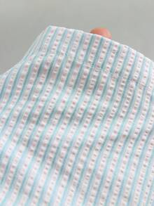Pantalones Casuales a Rayas Amarillas para Mujer , Textura de Burbujas, Cintura Alta, Pierna Ancha, Corte Holgado, Cintura Elástica con Cordón, Pantalones de Pana - Azul 2 - Ver 6