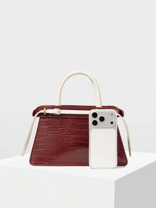 MOTF PREMIUM BOLSO DE MANO PARA DAMAS, BOLSO DE VIAJE CON HEBILLA EXQUISITA Y CONTRASTANTE - Patrón de cocodrilo rojo y blanco - Ver 5