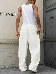 Manfinity EMRG Men's Solid Color Pocket Casual Versatile Daily Wear Bib Overall Pants - White - View 2