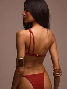 Musera Resort Áo bikini lệch vai đính cườm, họa tiết độc đáo, phong cách Boho, thích hợp cho đi biển, dự tiệc, mùa xuân hè, kỳ nghỉ, thanh lịch, giản dị. - Màu Đỏ Sâu - Xem 4