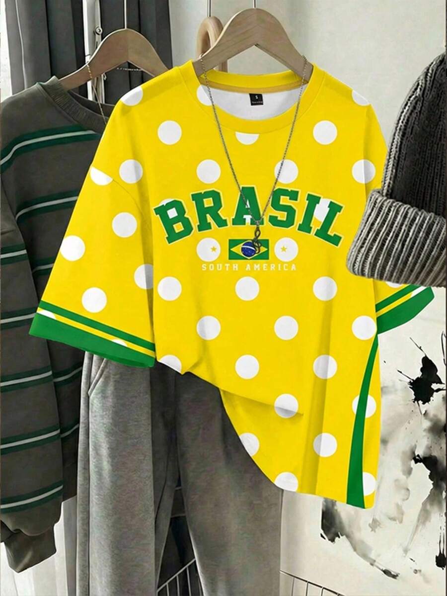 SHEIN EZwear 黃色波點針織上衣 夏季巴西風旅行度假街頭風上衣 - 彩色 - 查看 1