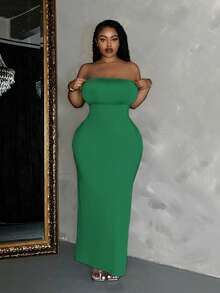 Slaydiva Slayr Plus Elegant Casual Solid Color Bodycon Pocketed Dress For Plus Size Women - Green - View 3