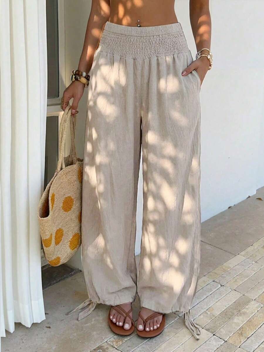 Sunnyshic Women's Comfortable Casual Versatile Beach Pants, Suitable For Spring/Summer Vacation - Apricot - View 1