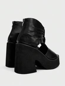 Sugerpunk Giày sandal cao gót đế xuồng gợi cảm thời trang dành cho nữ, kiểu dáng mùa hè thu, có khóa kéo phía sau, thích hợp cho lễ hội, tiệc tùng, kỳ nghỉ, hở mũi, đế dày, có túi xách. - màu đen - Xem 4