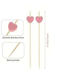 100PCS Heart Fancy Toothpicks For Appetizers, Disposable Bamboo Fruit Picks, 4.7 Inch Long Decorative Wooden Toothpicks Skewers, Heart Bamboo Skewers For Appetizers, Fruits, Cupcakes, Charcuterie - Pink - View 3