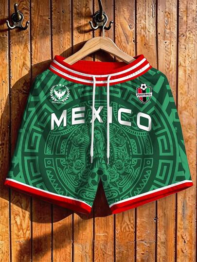 Aesthetic Post Men's Mexico Soccer Graphic Shorts, Casual Football Bottoms, Ideal For Sports, Street, Daily & Hangouts, Suitable For Men, Women, Teens & Students