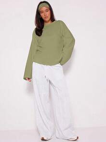 MUSERA Loose Long Sleeve Top Casual Capsule Wardrobe Everyday Oversized Tees Airport Winter Elegant Holiday Vacation Spring Summer - Green - View 4