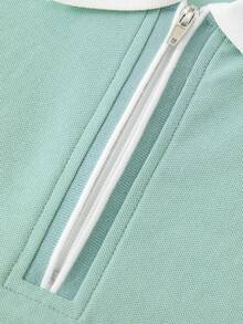 VENTUSAIL Men's Contrast Color Polo Shirt Set,Green And White Summer Casual Holiday Beach Outfit,Sage Green Streetwear For Parties,Vacations&Daily Leisure - Green - View 6