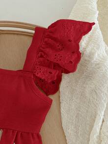 Newborn Baby Girl Cute Casual Versatile Bowknot Cap Sleeve Jumpsuit - Burgundy - View 7