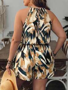 SHEIN VCAY Plus Size Vintage Print Pattern Jumpsuit, Casual Holiday - Multicolor - View 2