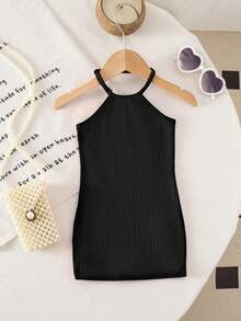 SHEIN Vestido de camisola de punto casual y lindo para bebé niña de vacaciones - Negro - Ver 7