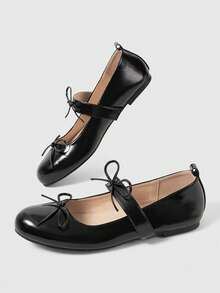 ROMWE Goth Giày bệt nữ, giày bít mũi kiểu Mary Jane, giày da nhỏ màu đen, giày lười một gót, giày đồng phục JK Nhật Bản đế mềm, giày múa ba lê mũi vuông có nơ. - màu đen - Xem 2
