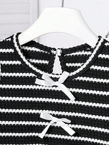 Elladie kids Setelan Kaos Tanpa Lengan dengan Hem Kontras Berbahan Kain Bertekstur untuk Anak Perempuan - Hitam - View 5