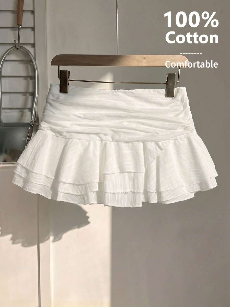 Elamini Chân váy ngắn xếp ly thanh lịch bằng cotton dành cho nữ, kiểu dáng nghỉ mát mùa hè, màu trắng. - trắng - Xem 1