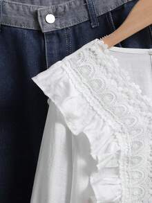 SHEIN 少女春夏返校季长袖提花镂空彼得潘领白色衬衫 - 白色 - 查看 5