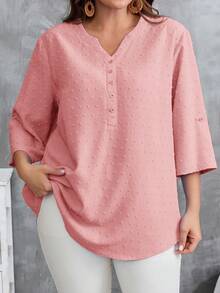 EMERY ROSE Camisa casual con botones y media cartera para mujer de talla grande - Rosa - Ver 3