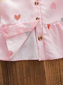 SHEIN Genkimix Kids Bộ 2 món cho bé gái mùa hè: Áo hai dây in hình trái tim + Quần ống rộng, chất liệu cotton mềm mại, thoáng mát, thân thiện với da, ngọt ngào và dễ thương, phù hợp cho bé gái 4-7 tuổi, thích hợp cho hoạt động ngoài trời. - Hồng - Xem 4