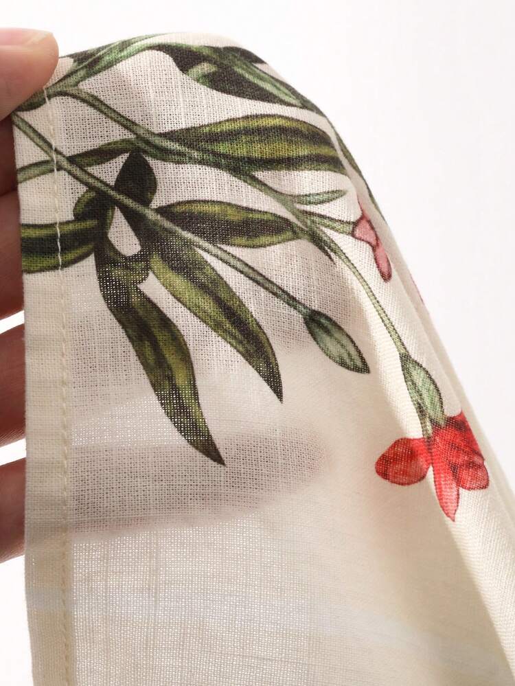 Women's Butterfly & Flower Print Cropped Halter Tie-Front Casual Vacation Summer Top