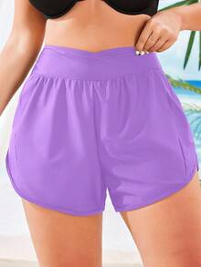 Swim Vcay Short Asymmetrical Size For Summer Bikini Solid Color - Violet Purple - View 4