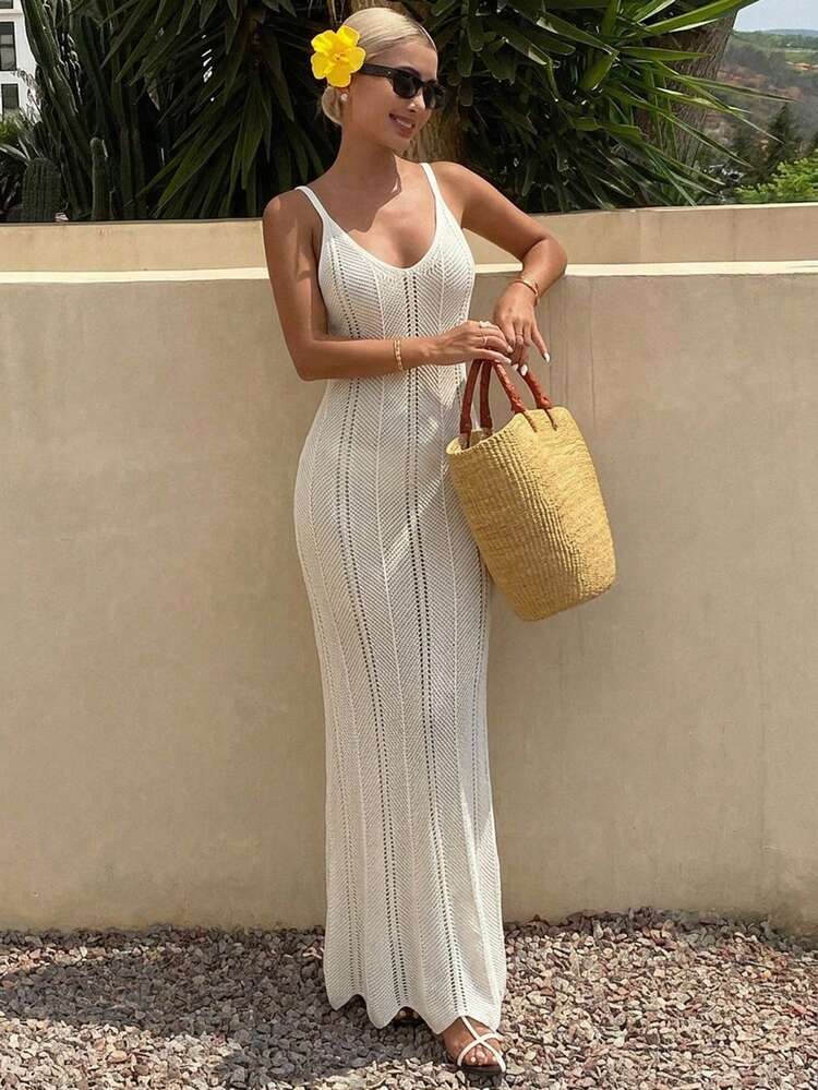 Women's Solid Color Hollow Out Sleeveless Dress