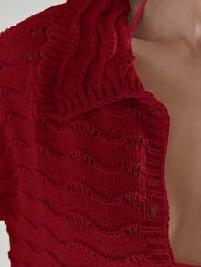 MUSERA Top coordinado con cuello con botones, corte holgado, con detalle de ondas de ganchillo y dobladillo con escamas, solo top, lindo como cubierta de playa, para verano, primavera, vacaciones, salir, natación, sexy, de punto de ganchillo - Rojo - Ver 6