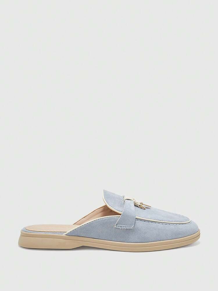 CUCCOO BIZCHIC Fashion Sky Blue White Edge Suede Comfortable Commuter Women's Flat Mule Shoes Women's Flat Shoes Slippers Suitable For Outdoor Shopping And Work Daily Comfortable Women's Shoes