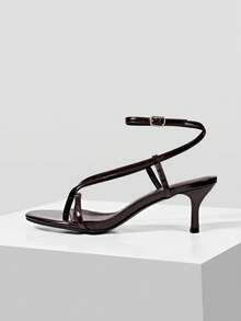 Mnmlis Women Shoes Summer Cross Strap Metal Buckle Square Heel Vintage Patent Leather Sandals Commuter Dinner - Brown - View 5